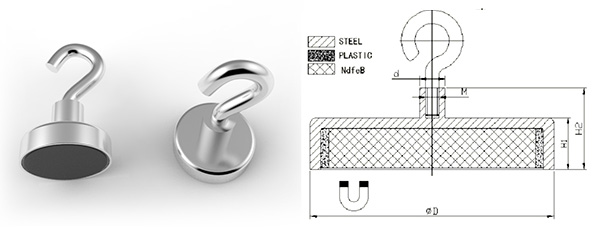 Neodymium Pot Magnet with Hook