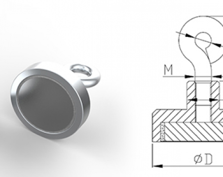 Neodymium Pot Magnets with Eyelet, Nickle Plated