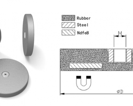 Rubber Coated NdFeB Round Base, with Female Thread