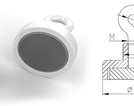 Neodymium Pot Magnets with Eyelet, White Powder Painted